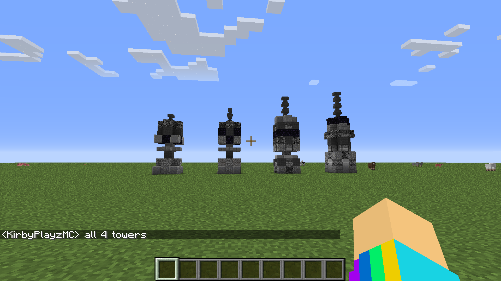 Tower defense game concept in minecraft. All three tower types and